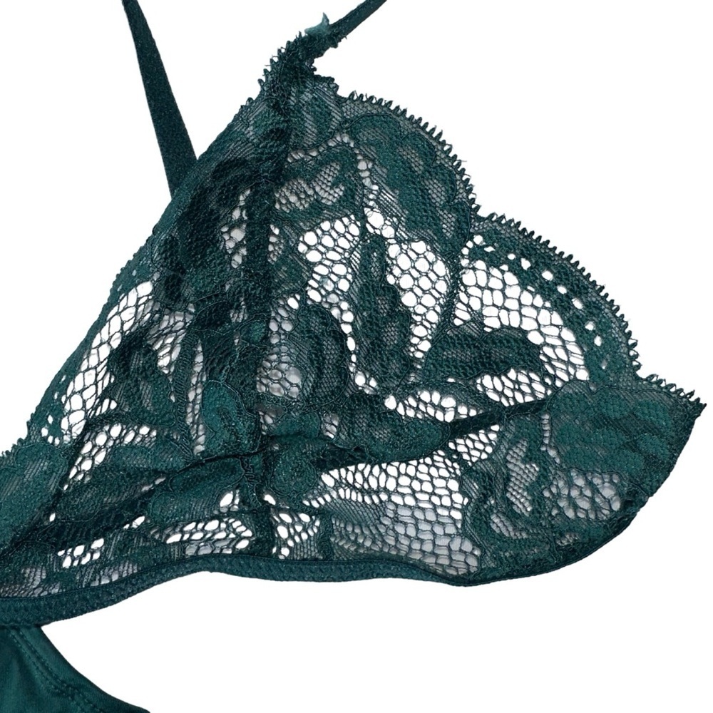 LA SENZA BABYDOLL CAMI TOP WOMENS M DARK GREEN SHEER LACE BRA SEXY LINGERIE - Picture 3 of 15